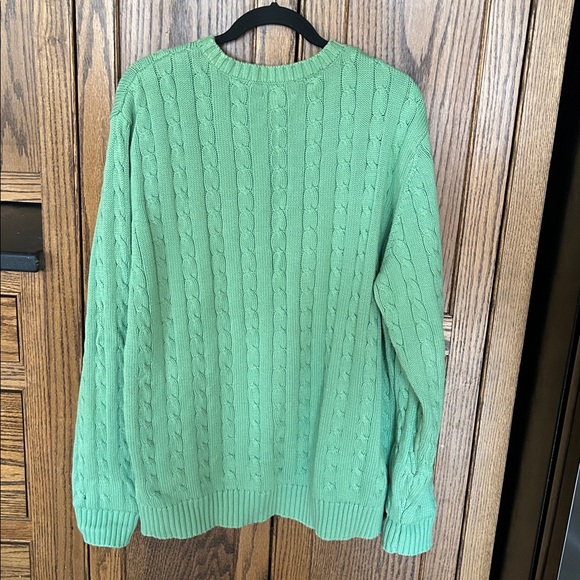 Lands End Cable Knit Sweater Mens XL Green Fisherman Cotton Preppy - Picture 6 of 6